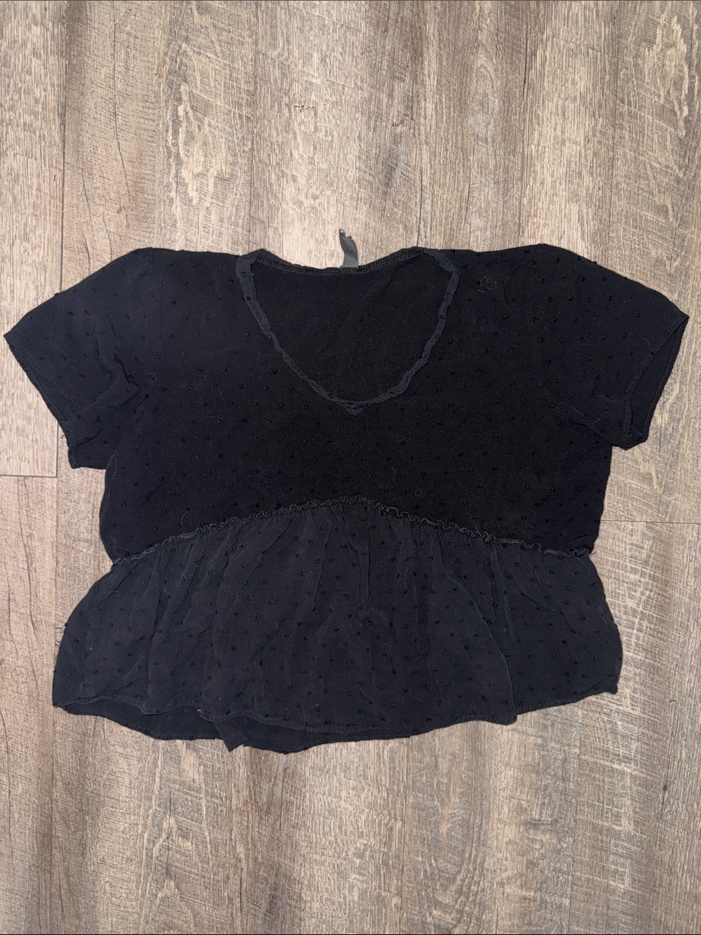Alya Black Short-Sleeve Peplum Crop Top